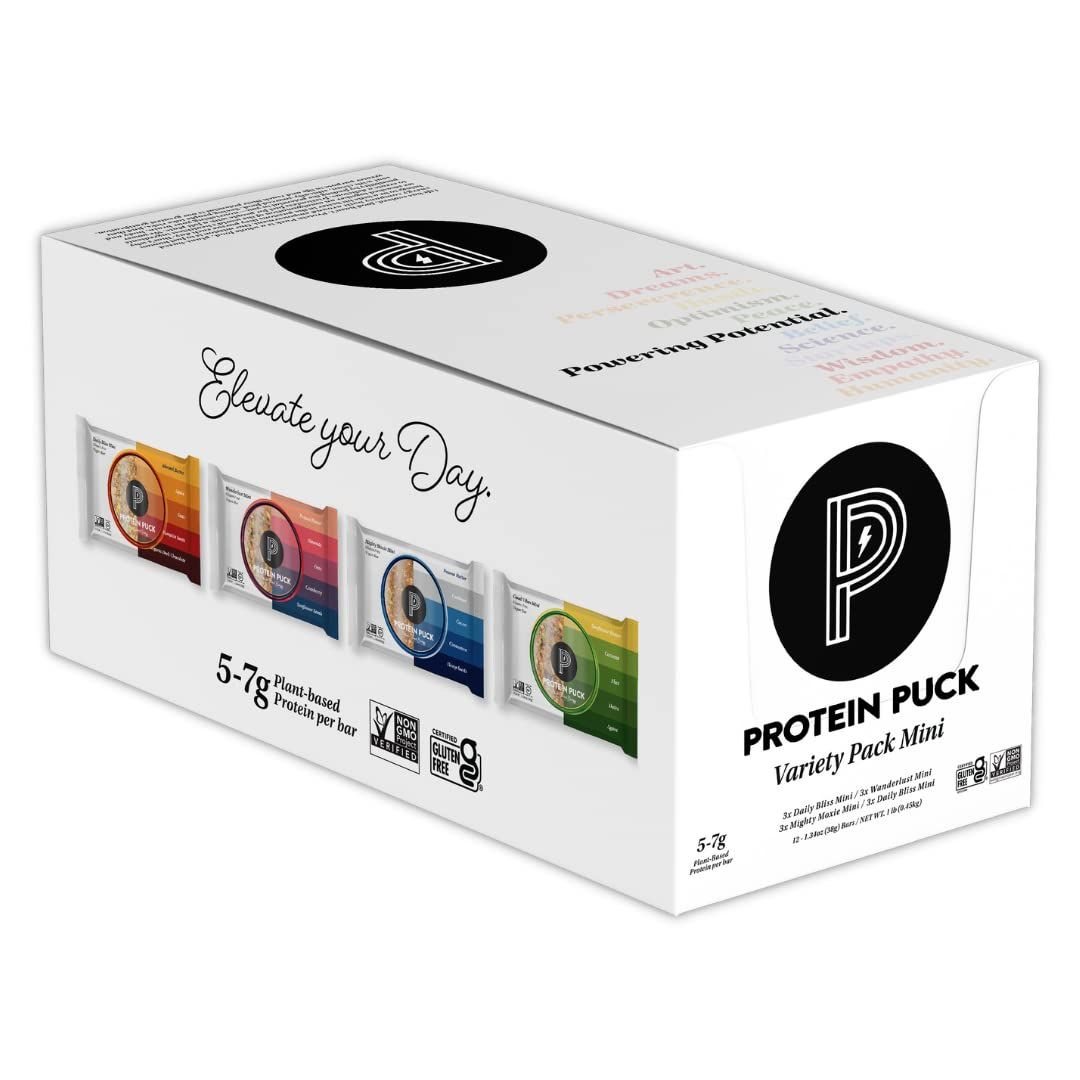 Protein Puck Vegan Protein Bars Mini 4 Flavor Variety Pack | 5g Plant Based Protein | 12 Count