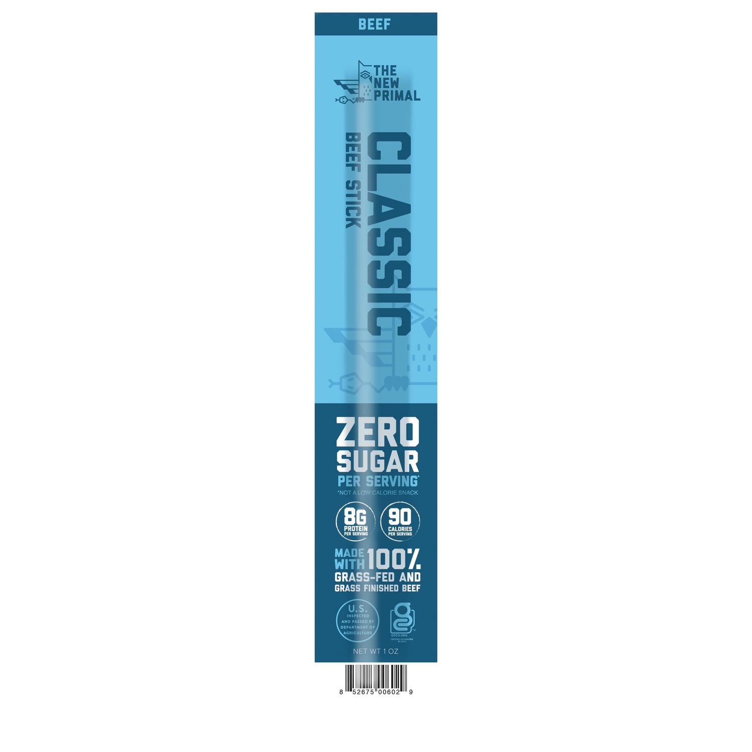 The New Primal Classic Beef Meat Stick, Whole30 Approved, Paleo, Keto, Pantry Staple, Certified Gluten Free, Low Carb, High Protein Snack, Sugar Free, Grass-fed Beef, 1 Oz, 1 Ounce (Pack of 1)