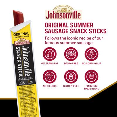 Johnsonville Summer Sausage Snack Sticks - Dairy Free, Gluten Free Protein Snacks, Jerky Snack Packs - Original, 1 oz., 24-Pack