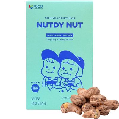 Korean Food Jumbo size Premium Cashew Nuts | NUTDY NUT Jumbo Cashew Nuts | 4.23 oz, Mini Pack of 6, 20g per serving