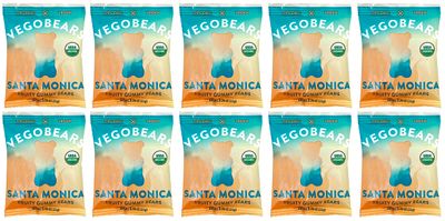 Candy People VegoBears Santa Monica Vegan Gummy Bears Snack Packs Organic Gummy Bears, Non-GMO, Banana, Pineapple &amp; Strawberry Gummies Single Serve Packs 0.78 OZ (70 Calorie Packs) (10 Pack)