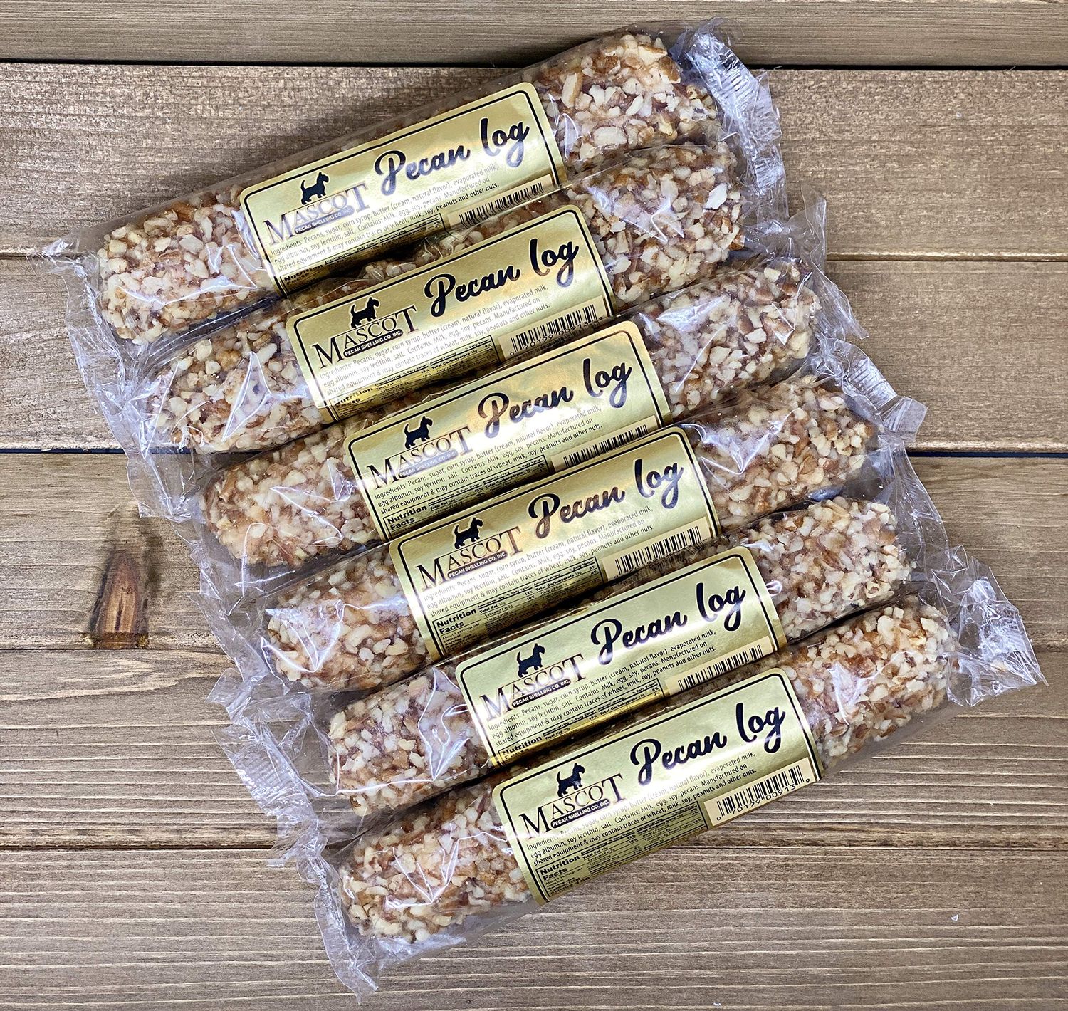 Georgia Pecan Logs Gift Box - Mascot Candy Kitchen Since 1955 (6 Individually Wrapped 4 oz Pecan Logs)