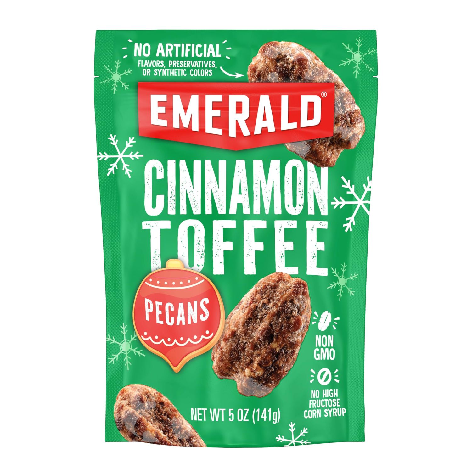 Emerald Nuts Cinnamon Toffee Pecans (1-Pack) | 5oz Resealable Bag | Kosher Dairy Certified, Non-GMO, Contains No Artificial Preservatives, Flavors or Synthetic Colors