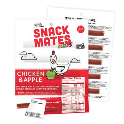 The New Primal Snack Mates Chicken &amp; Apple Sticks, Gluten Free Healthy Snacks for Kids, Low Sugar High Protein Back to School Snacks, Mini Paleo Jerky Meat Stick, 7g Protein, 60 Calories, 10 Pack