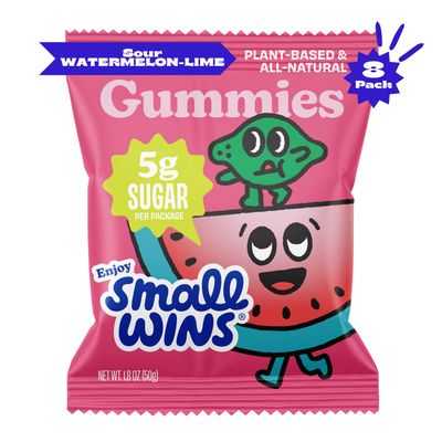 Enjoy Small Wins Candy by Jayson Tatum, Healthy Gummy Candy with Low Sugar, Low Calorie Snacks, Organic Plant-Based Ingredients, Sour Watermelon Lime Flavor, 1.8 OZ, Pack of 8