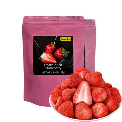 Xiaocun Diary, Freeze Dried Whole Strawberries, Fruits Snacks 3.8 OZ(2 Pack), Dry Strawberry Crisps, Natural Yummy Dehydrated Strawberry Slices, Resealable Bag