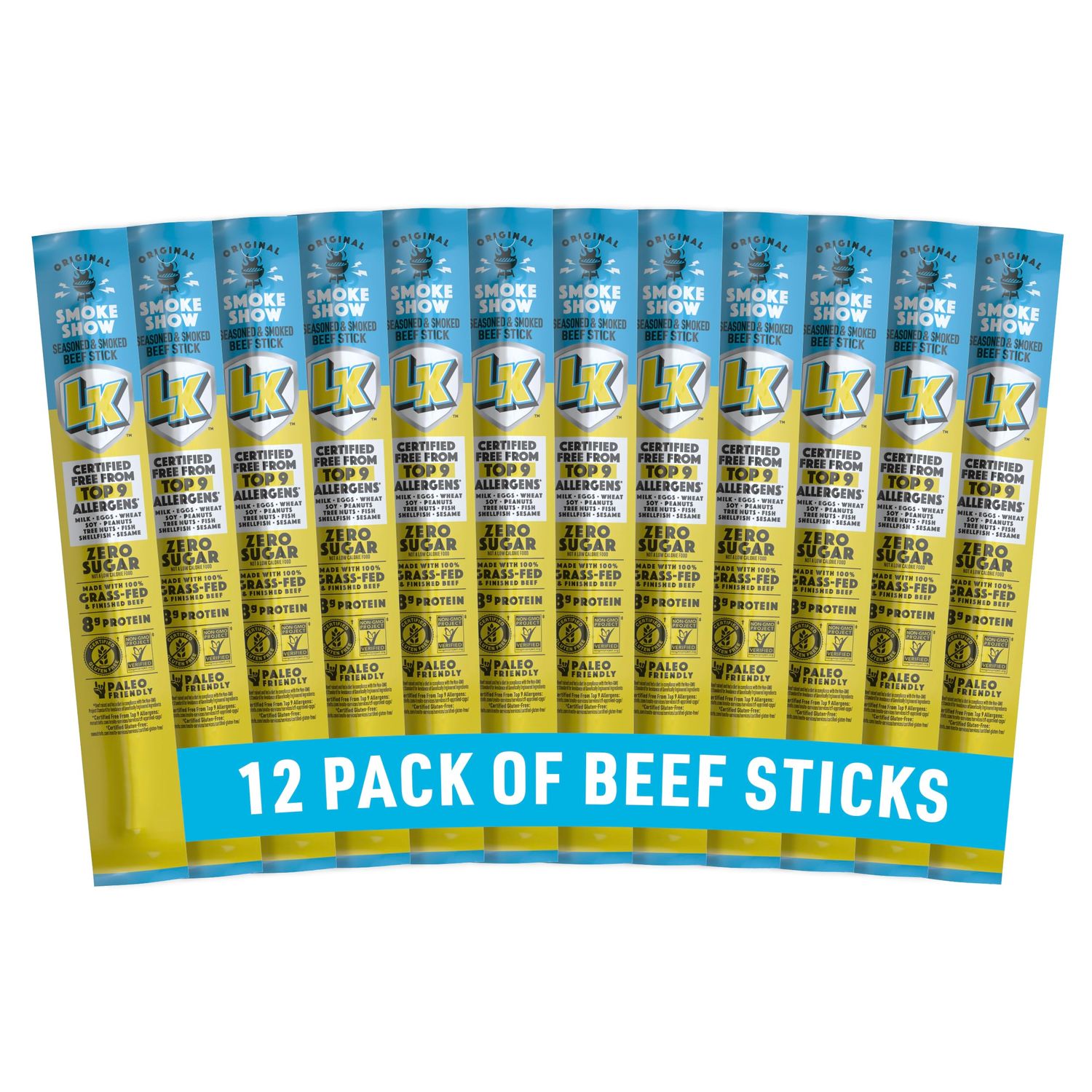 Lorissa&#39;s Kitchen Premium Grass-Fed &amp; Finished Beef Jerky Snack Sticks 12-Pack: Original Smoked Flavor, 8g Protein, Certified Free from Top 9 Allergens, Gluten-Free, Non-GMO, Zero Sugar, Keto, Paleo