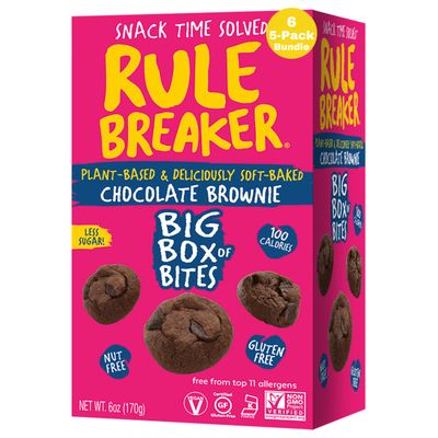 Rule Breaker Snacks Big Box of Brownie Bites | Vegan, Gluten-Free, Top 11 Allergen-Free | Great for School, Office, Pantry | Soft-Baked, Better-For-You | Pack of 6 6-oz Bags
