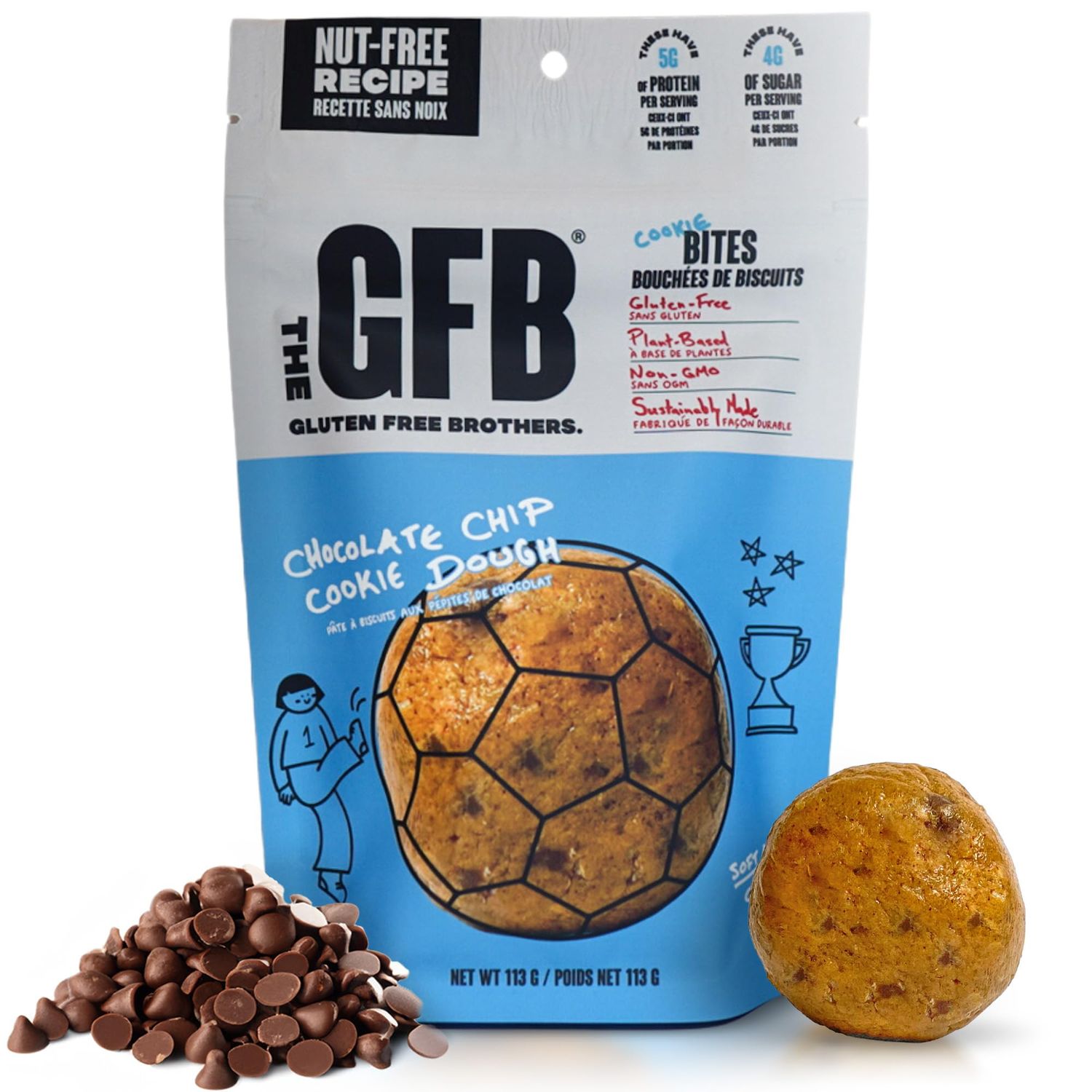 The Gluten Free Brothers Chocolate Chip Cookie Dough Nut Free Bites - Allergen Friendly, Gluten Free, Soy Free Protein Balls - Plant Based Vegan Non-GMO Snack Size Protein Energy Balls, 4 oz (6 Count)