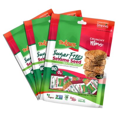 Dulzura Borincana Kit: Vegan Sesame Sugar Free Snack Bars (3 Pack) 5.08 oz Each Bag - Sweetened with Stevia - Non GMO Gluten Free