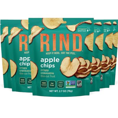 RIND Snacks | Unsweetened Apple Chips | 100% Sweet Fuji Apple | Naturally Sweet | Skin-On Crispy Dried Fruit Chips | USA Grown | Fiber-Rich | Vegan | Kosher | Paleo | Fruit Snacks | 2.7 oz | 6 Pack