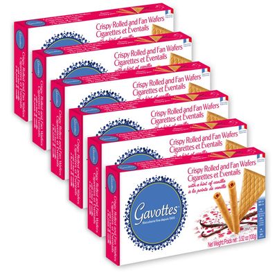 Gavottes Ice Cream Wafer Cookies 100g - Wafer Rolls &amp; Fan Wafers 6 Box MultiPack | Crisp &amp; Crunchy Wafer Thins, Made in France by Gavottes | 6 boxes of 20 French Gaufrettes (6 x 100g3.52oz)