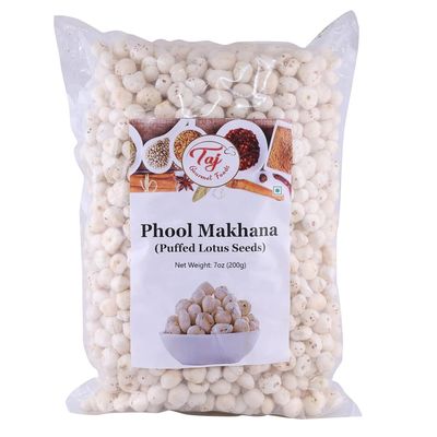 TAJ Uncooked Phool Makhana | 7-Ounce (200g) | Fox Nut, Popped Lotus Seed