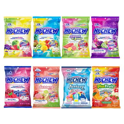 HI-CHEW Variety Mix, Pack of 8 Bags - 22 Flavors Including Dessert Mix - Unique Fun Soft &amp; Chewy Taffy Candy - Immensely Juicy Fruit Flavors - Individually Wrapped for Sharing