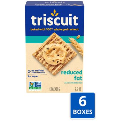 Triscuit Reduced Fat Whole Grain Wheat Crackers, Vegan Crackers, 6 - 7.5 oz Boxes