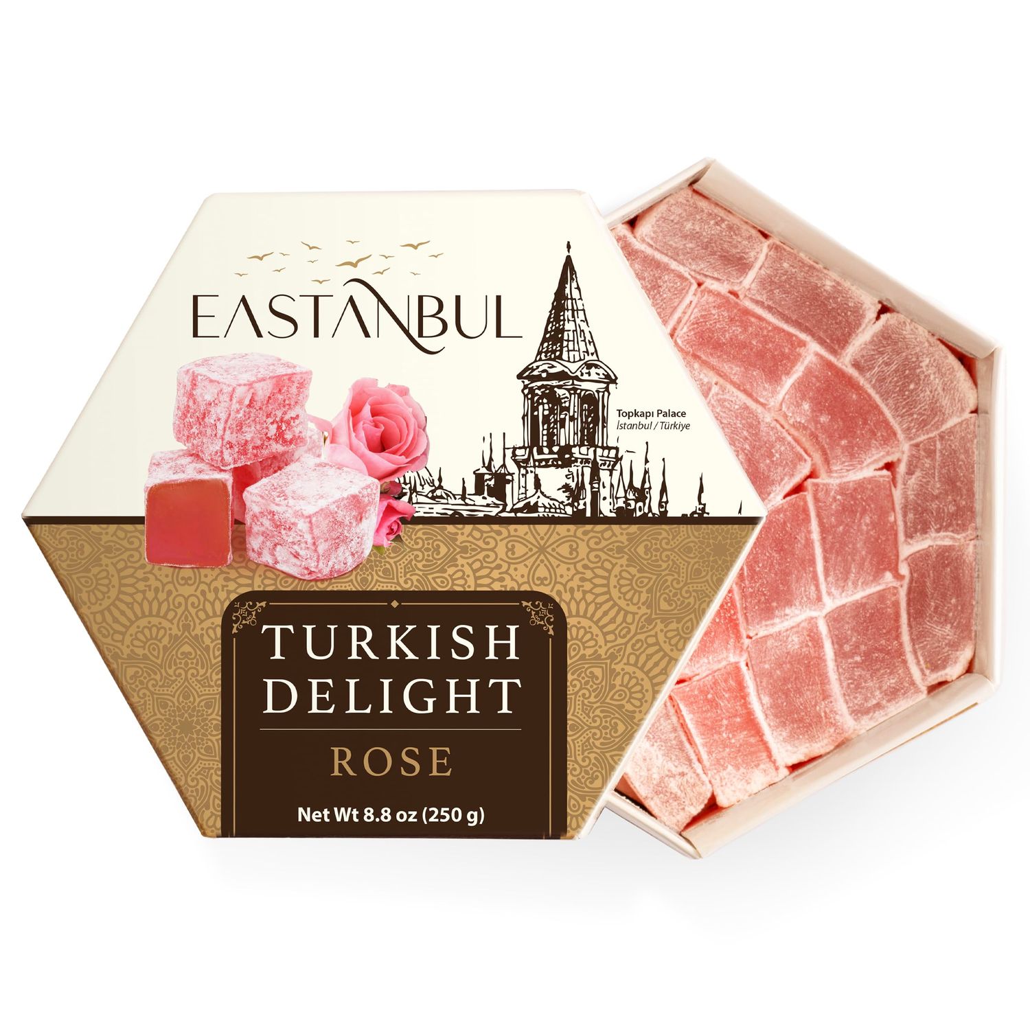 Eastanbul Turkish Delight Candy 8.8oz, Rose Turkish Delights Candy, Vegan Turkish Delight Rose, Lokum Turkish Delight, Narnia-style Rose Flavored Turkish Delight Candy, Mother&#39;s Day Gift