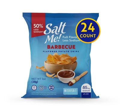 SaltMe Barbecue Better For You Potato Chips - 24ct 1oz Bags - 50% Less Sodium, Kosher, Healthier Snack Pack- Best Full Flavor, Non-GMO, Gluten Free - Less Sodium, Same Flavor.