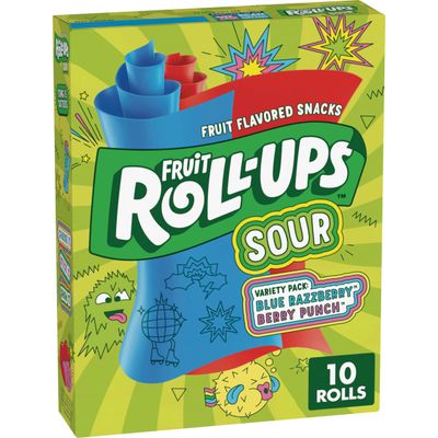 Fruit Roll-Ups Sour Fruit Flavored Snacks, Blue Razzberry &amp; Berry Punch Flavors, Variety Pack 5 oz (10 Count)