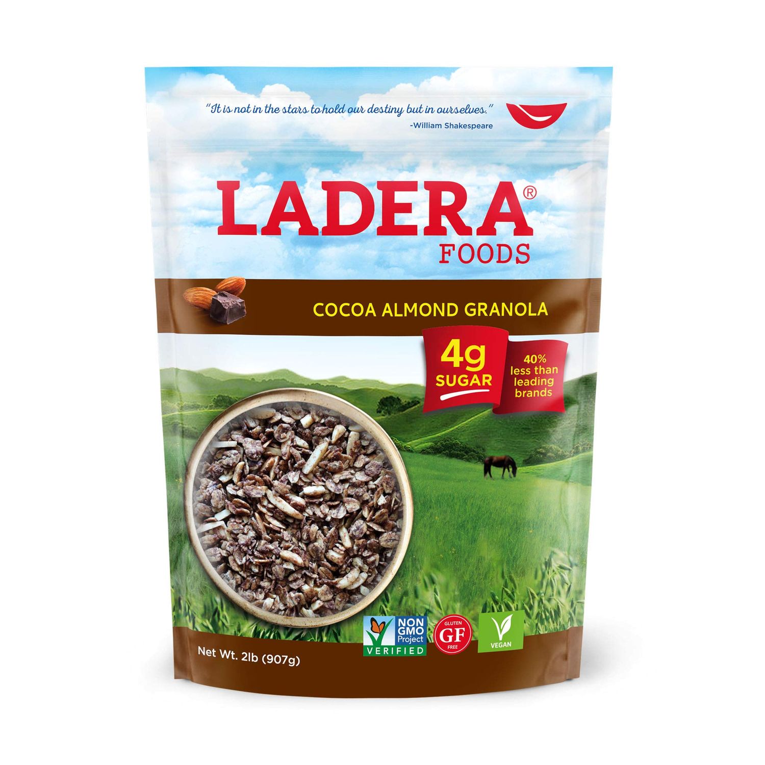 Ladera Granola | Cocoa Almond Granola | Low Sugar | Gluten Free &amp; Vegan | Granola Breakfast | Healthy Snack |2 lb Family Pack