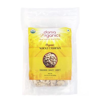 Darsa Organics Raw Cashews Unsalted 24 oz - USDA Organic Cashews Nuts, Kosher, Gluten-Free, Grown in India, Resealable Pouch, Perfect for Snacks &amp; Recipes, Rich in Protein &amp; Fiber, No Additives
