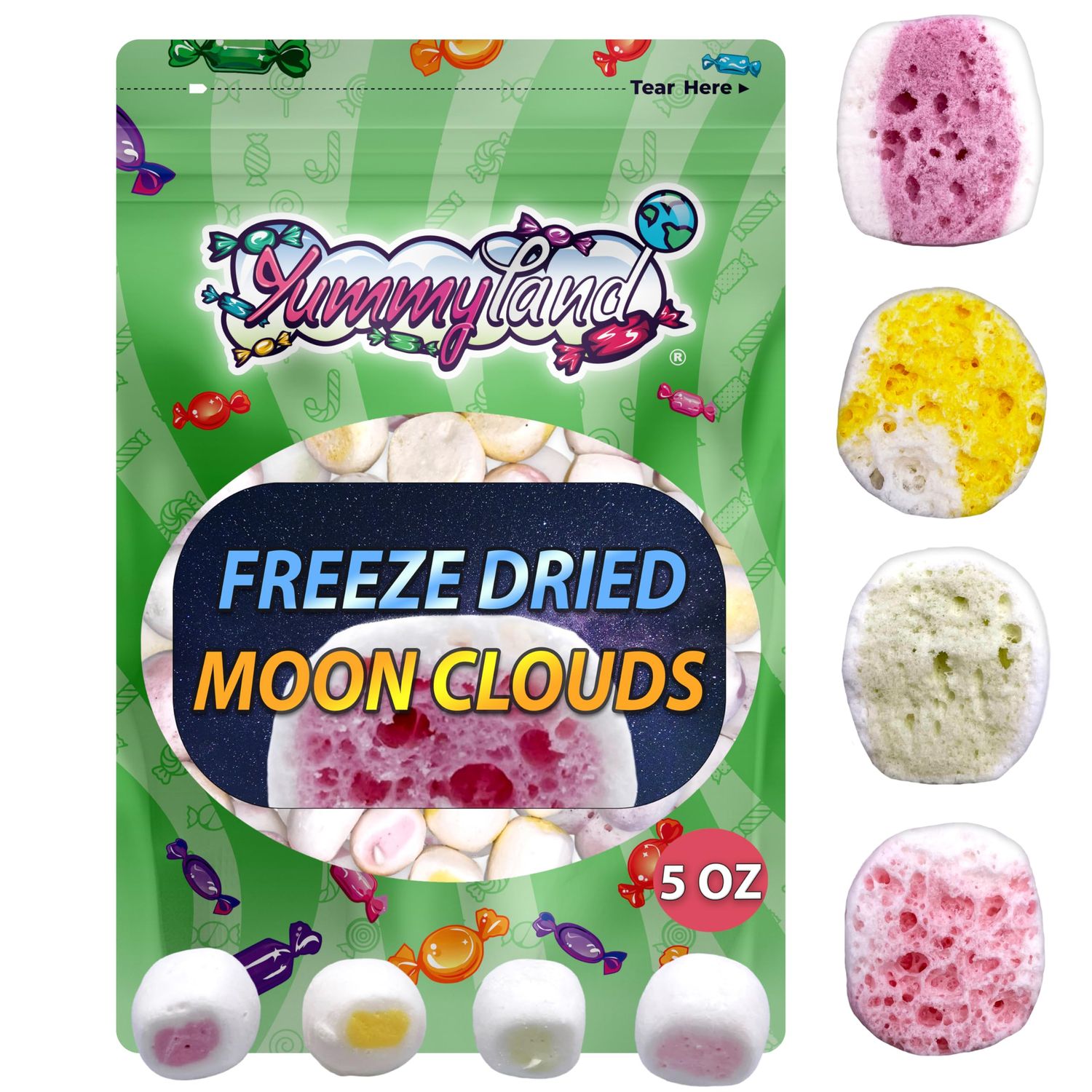 Freeze Dried Candy Moon Clouds - 5 OZ | Premium Crunchy Freeze Dried Candy, Original Fruit Flavors, TikTok Trends Dry Freeze Candy