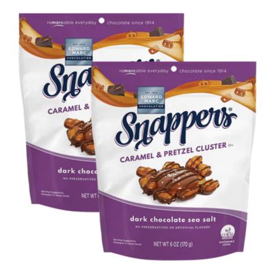 Edward Marc Snappers Sweet Caramel &amp; Pretzels Cluster - Crunchy Pretzel Snack With Dark Chocolate &amp; Sea Salt For Adults And Kids - 6 oz (pack of 2)