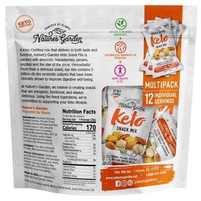 Natures Garden Keto Snack Mix - Probiotic Cheese Balls, Crunchy Keto Snack, Keto Snack Mix, All Natural, Low Carb, Heart Healthy Nuts - 1 Oz Bags (12 Individual Servings)