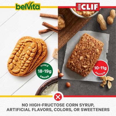 CLIF BAR Energy Bars and belVita Breakfast Biscuits Variety Pack, 4 Flavors, 30 Count