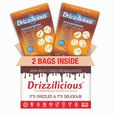 Drizzilicious Mini Rice Cakes Birthday Cake - Rice Crisps, Healthy Snack for Adults and Kids, Flavored Rice Cakes, Vegan, Gluten Free, Allergen Free, Only 90 Calories Per Serving - 4 oz (Pack of 2)