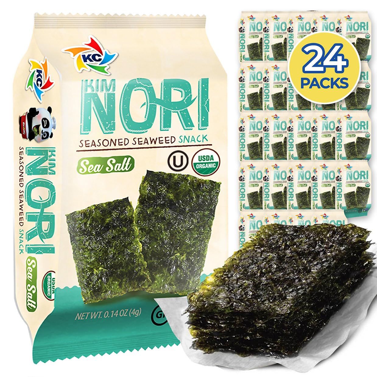 KIMNORI Seasoned Seaweed Snacks Sheets - Organic Sea Salt Flavor 24 Individual Packs Roasted Crispy Premium 100% Natural Laver Kim Nori 4g 0.14 Ounce ÃªÂ¹â‚¬ Ã£ÂÂ®Ã£â€šÅ  Ã¦ÂµÂ·Ã¨â€¹â€ Ã§Â´Â«Ã¨ÂÅ“