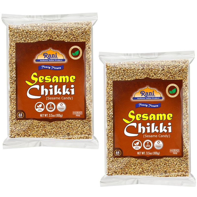 Rani Sesame Chikki (Brittle Candy) 3.5oz (100g) x Pack of 2  All Natural | Vegan | Kosher | No colors | Gluten Friendly | Indian Origin