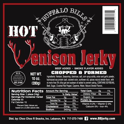 Buffalo Bills Hot Venison Jerky Strips 10oz Pack (20 hot venison jerky 7 strips per bag)
