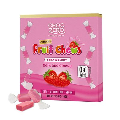 ChocZero Sugar Free Strawberry Fruit Chews, Keto, Vegan, All Natural, Soft and Chewy Low Carb Candy, 3.5 Ounce Box (Pack of 1)