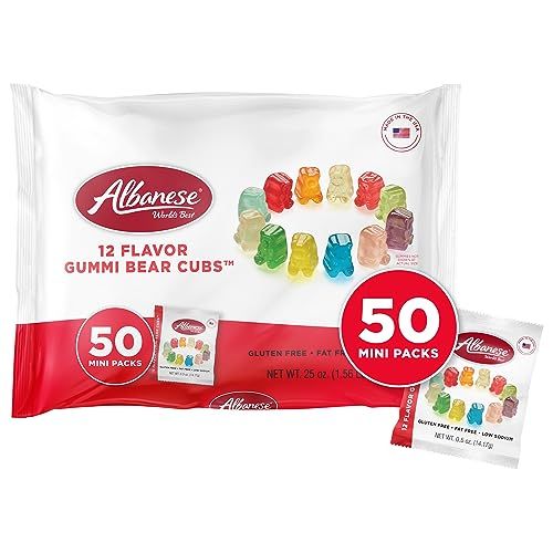 Albanese World&#39;s Best Gummi Snack Packs, 12 Flavor Gummi Bear Cubs, 50 - 0.5oz Mini Packs of Candy, Individual Soft &amp; Chewy Candy Snacks