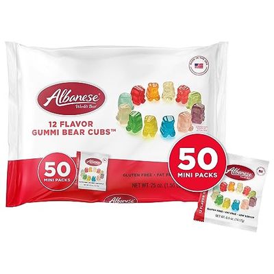 Albanese World&#39;s Best Gummi Snack Packs, 12 Flavor Gummi Bear Cubs, 50 - 0.5oz Mini Packs of Candy, Individual Soft &amp; Chewy Candy Snacks