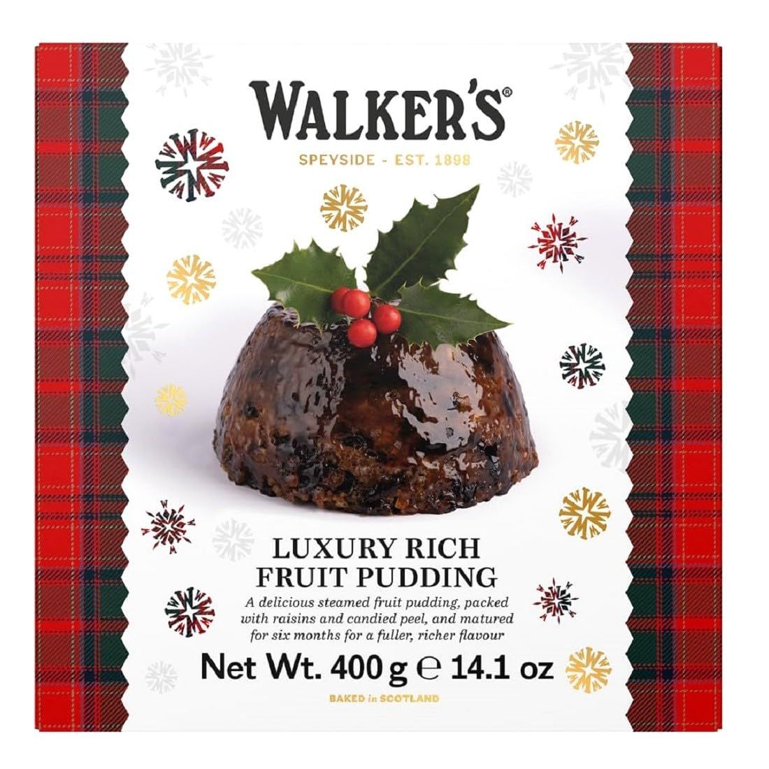 Walkers Rich Fruit Pudding - 14.1 Oz Plum Pudding for Christmas - Luxury Holiday Treat and Dessert from Scotland