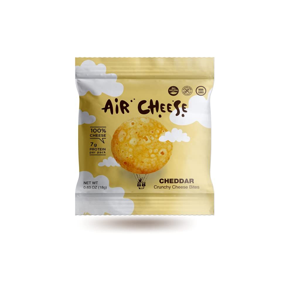 AIR CHEESE Low Carb Keto Friendly Protein Puffs | 7g Protein Per Serving | Crisp, High Protein, Gluten Free Snack Pack | Real Cheese, No Artificial Flavors (Cheddar, 12 Small Bags)