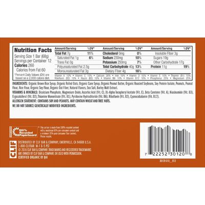 Clif Bar Crunchy Bars, Peanut Butter, 2.4 Oz.