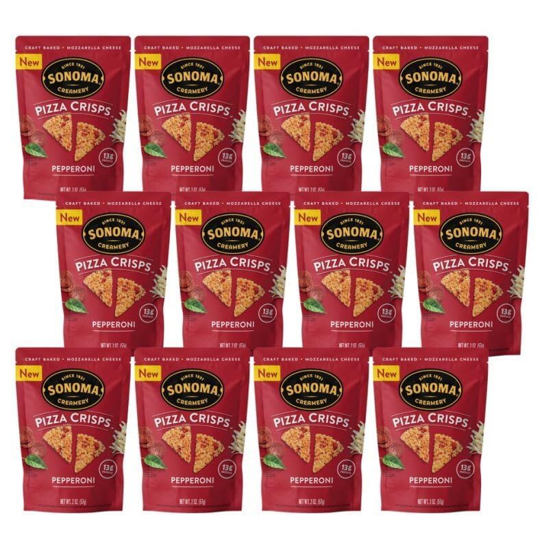 Sonoma Creamery - Pizza Crisps, Pepperoni, 2 Oz (12 Count) | Savory Snack Cracker | High Protein | Low Carb | Gluten Free | Wheat Free |Keto Friendly