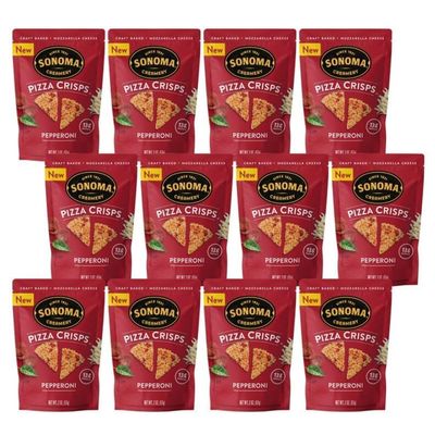 Sonoma Creamery - Pizza Crisps, Pepperoni, 2 Oz (12 Count) | Savory Snack Cracker | High Protein | Low Carb | Gluten Free | Wheat Free |Keto Friendly