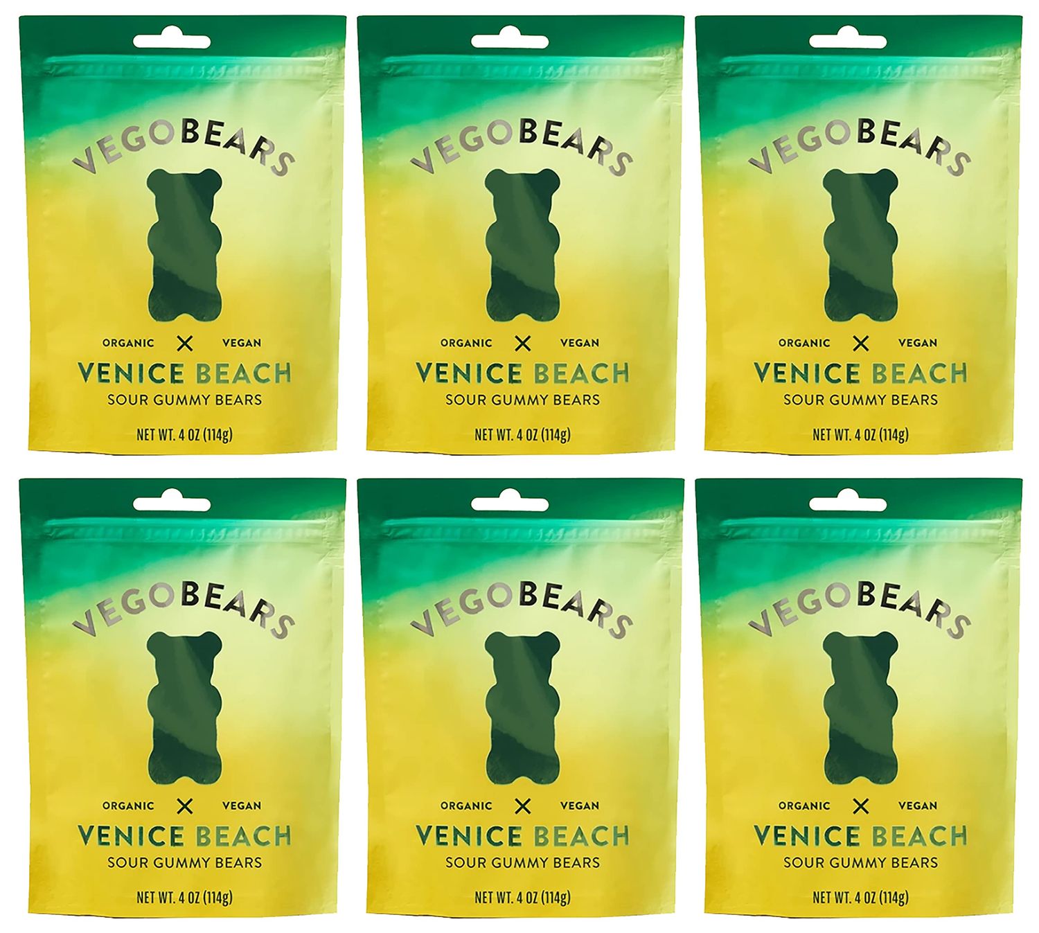 Candy People VegoBears Venice Beach Vegan Gummy Bears Organic Gummy Bears, Non-GMO, Lemon, Apple, &amp; Pineapple Gummies 4 Ounce (6 Pack)