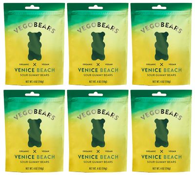 Candy People VegoBears Venice Beach Vegan Gummy Bears Organic Gummy Bears, Non-GMO, Lemon, Apple, &amp; Pineapple Gummies 4 Ounce (6 Pack)