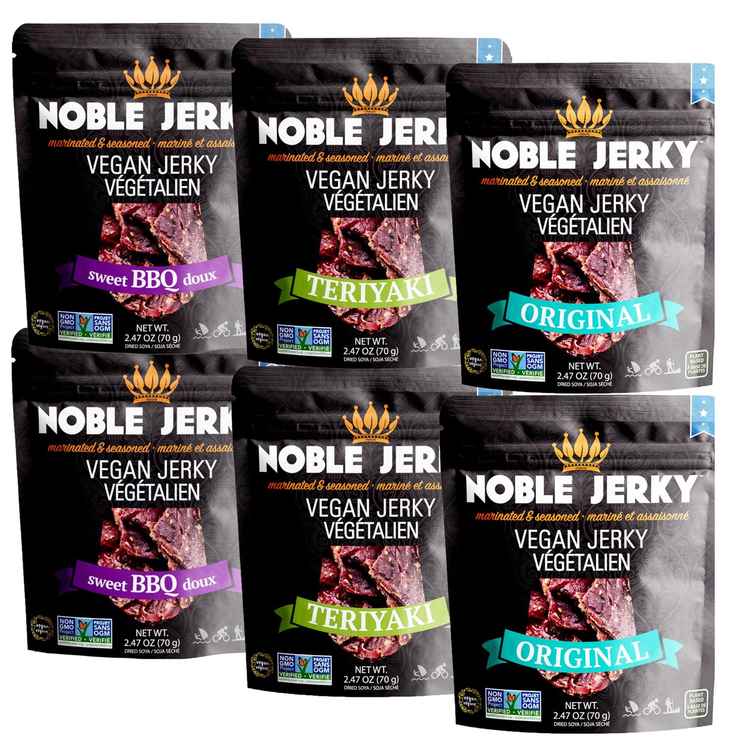 Noble Jerky - Vegan Jerky, Healthy Snacks, Plant Protein Variety Bundle, 2.47 oz Bag (6 Bags)