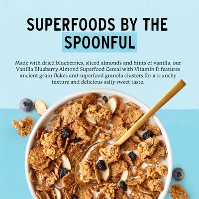 Purely Elizabeth, Vanilla Blueberry Almond, Superfood Cereal with Vitamin D (1 Box, 11oz), 6g Fiber