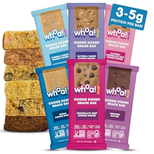Whoa Dough Allergen Friendly Edible Cookie Dough Bars- Certified Non-GMO, Kosher and Gluten Free Bars - Healthy Snack Foods - Plant Based Snacks - Real Ingredients - Variety Pack (6 Bars)