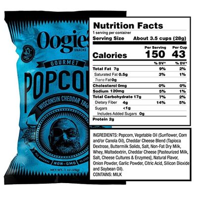 Oogie's Gourmet Popcorn | 20 Pack | Wisconsin Cheddar 1848 Flavor | Gluten Free Popcorn Snacks | 1oz Individual Bags