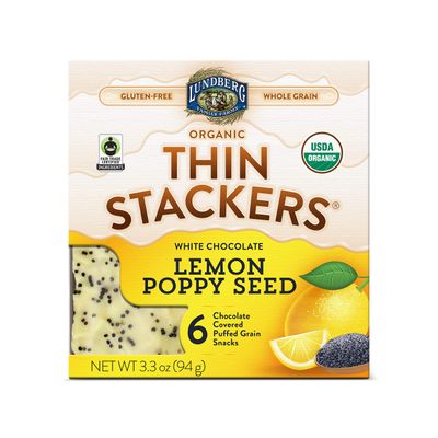 Lundberg Organic Chocolate Thin Stackers, White Chocolate Lemon Poppy Seed, 3.3oz, Gluten-Free, Kosher, USDA Certified Organic, Non-GMO Verified, Whole Grain