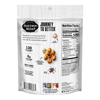 Saffron Road Organic Crunchy Chickpea Snacks-Gluten Free, Non-GMO, Halal, Kosher, Vegan - (Sea Salt and Cracked Pepper, 6 oz (4 Pack))