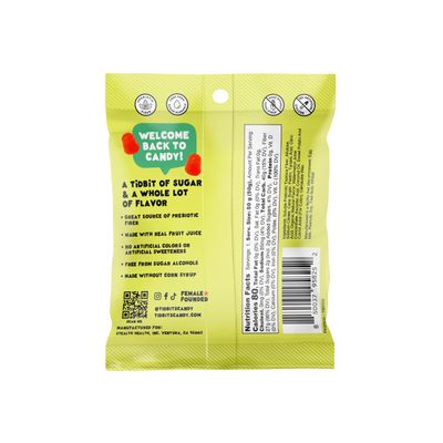 TiDBiTS Gummy Candies Sour Watermelon 1.8oz (Pack of 12) with Low Sugar (2g), Low Calorie (80), Vegan, No Artificial Sweeteners, Prebiotic Fiber, Real Fruit Juice, Fruit Gummies Healthy Snack