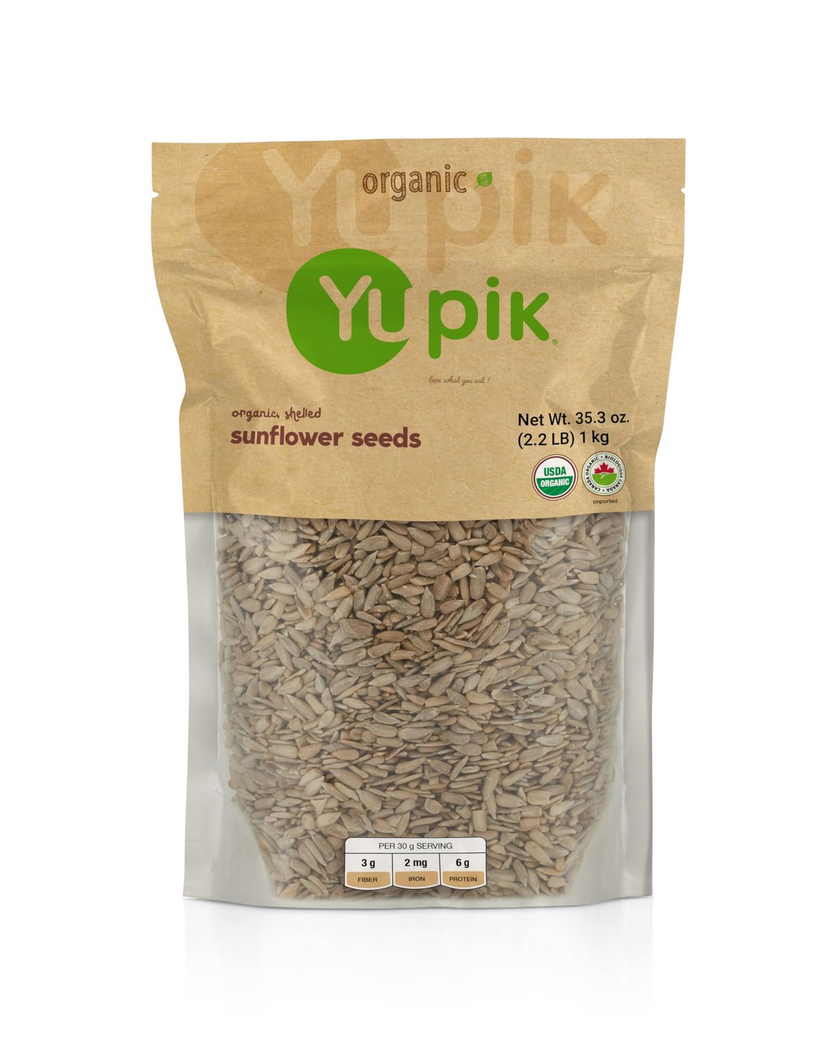 Yupik Organic Sunflower Seeds, No Shell, 2.2 lb, Pack of 6, Non-GMO, Vegan, Gluten-Free, Kosher, Raw Seeds, Salt-Free, Oil-Free, Source of Fiber &amp; Iron, Healthy Snack, Ideal for Baking &amp; Topping